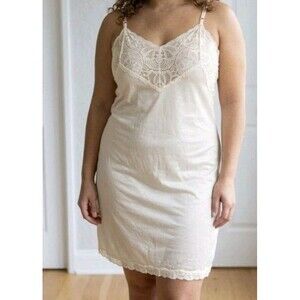 Vintage Adonna Lace Trim Slip Dress Nylon Plus Size 46 Beige Coquette Feminine